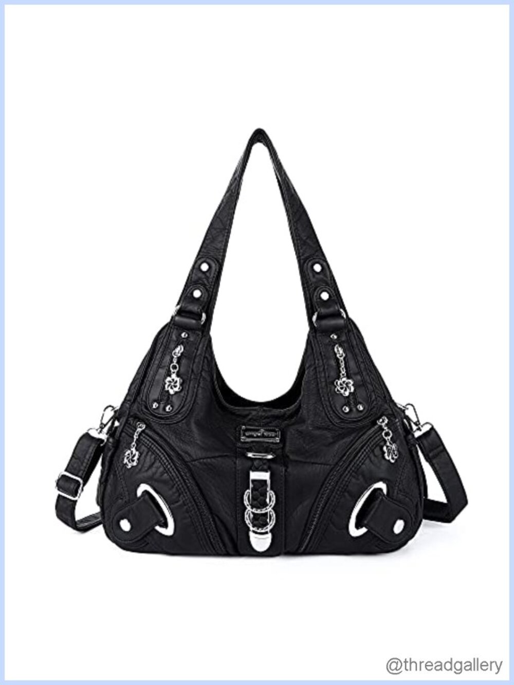 Washed PU Leather Hobo Shoulder Bag Convertible Satchel